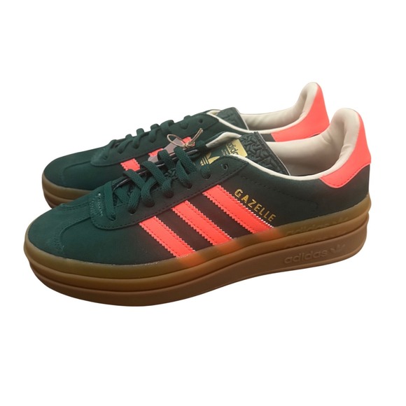 Adidas Gazelle Bold J Kids Shoes Green Coral Suede Platform Sneakers new - Picture 3 of 9